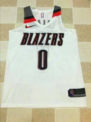 Maillot De Basket Portland Trail Blazers Damian Lillard 0 Dense Embroidered Nike AU Fabric Blanc